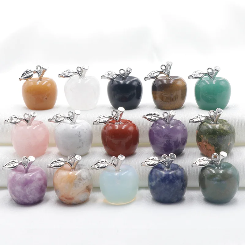 

Middle Natural Crystal Pendants, Cat's Eye, Opal Cute Apple Pendants, Agate Stone, Mineral, Citrine, Tourmaline, Fluorite, Malac