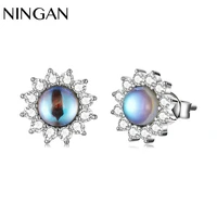 ningan womens earrings moonstone sunflower stud earrings fashion sterling silver fine jewelry wife friend gift