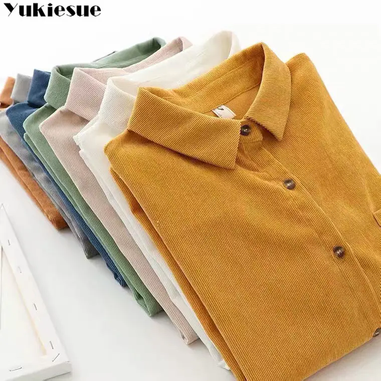 

2022 Spring New Brand Solid Color Women's Corduroy Shirt Women Long Sleeve Blouse Casual clothes Loose Blouses Lady Tops