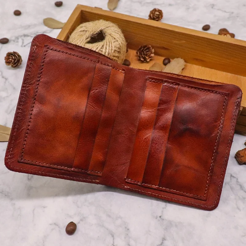 Genuine Leather Slim Man's Wallet Multi Function Card Slots Men Short Coin Purses Wallet Vintage Male Money Clip