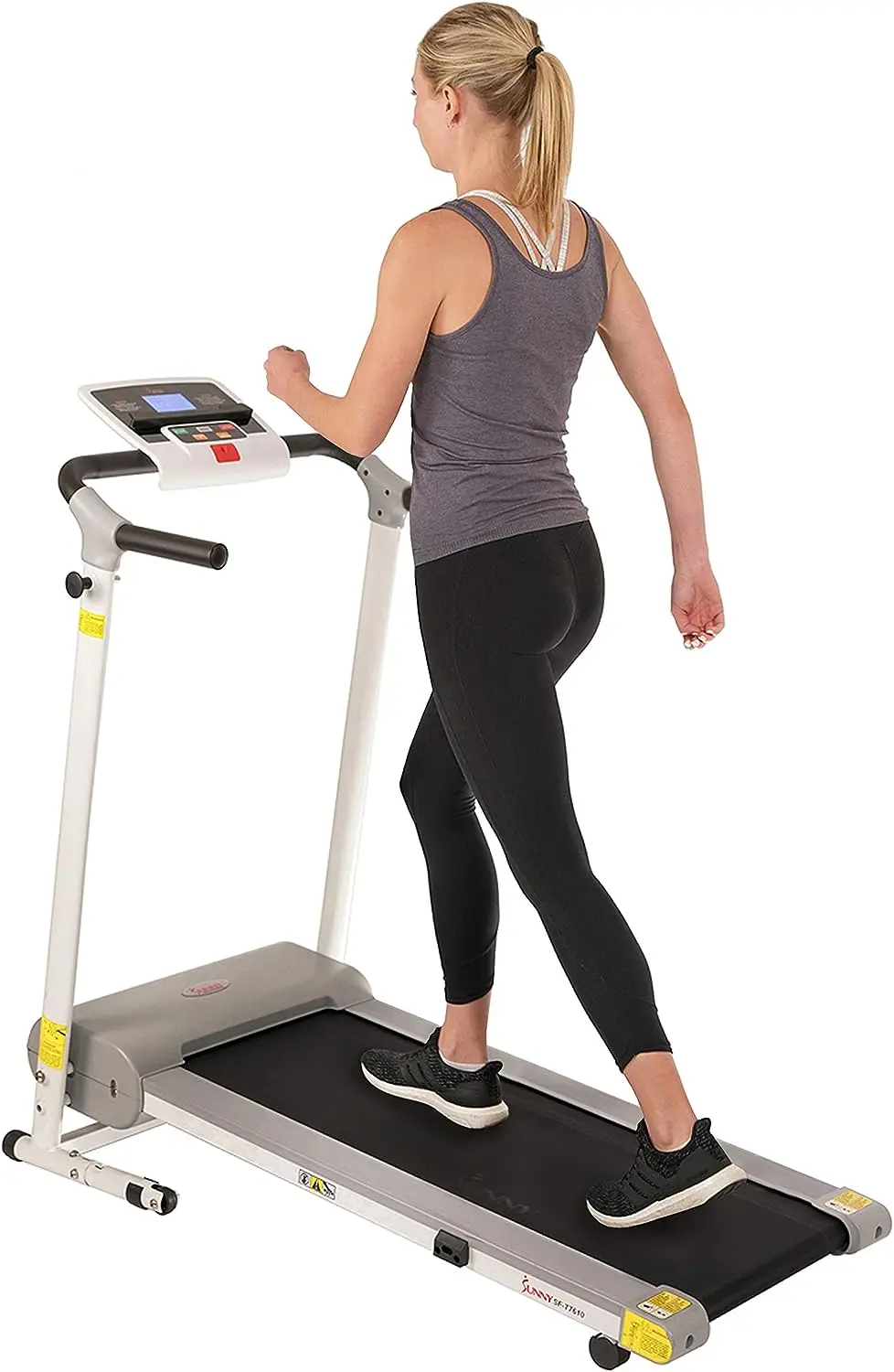 

Health & Fitness SF-T7610 Walking Folding Treadmill with LCD Display and Device Holder, 220 LB Max Weight, White