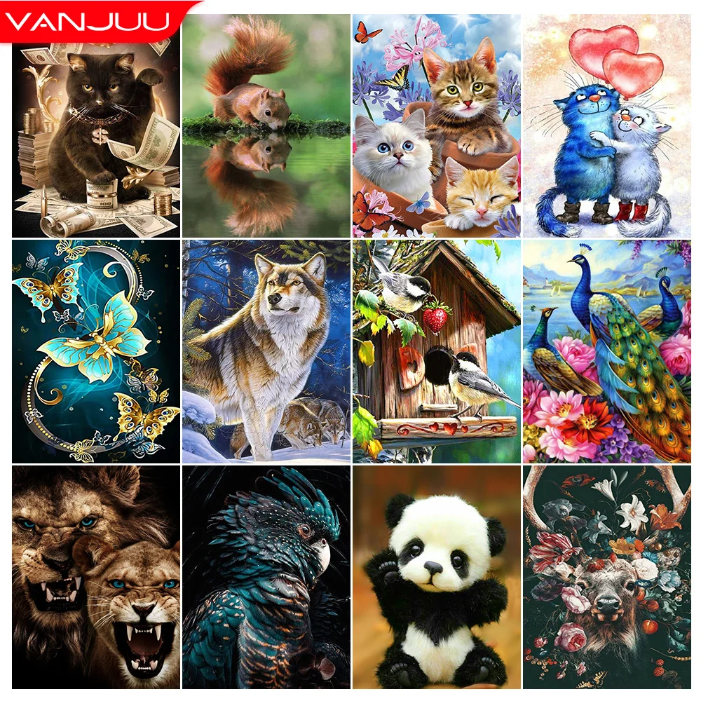 

5D Animal Diamond Mosaic Fox Cat Wolf Full Round Diamond Embroidery Rhinestone Pictures DIY Cross Stitch Home Decor