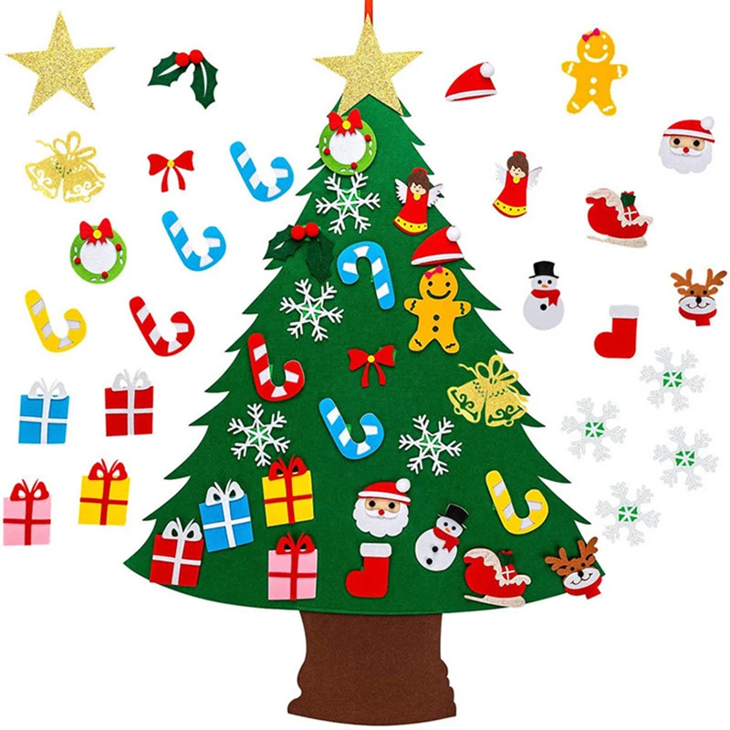 Montessori Toys 32pcs Baby DIY Felt Christmas Tree Toddlers Busy Board Xmas Tree Educational Toys for Children Boys Girls Gifts