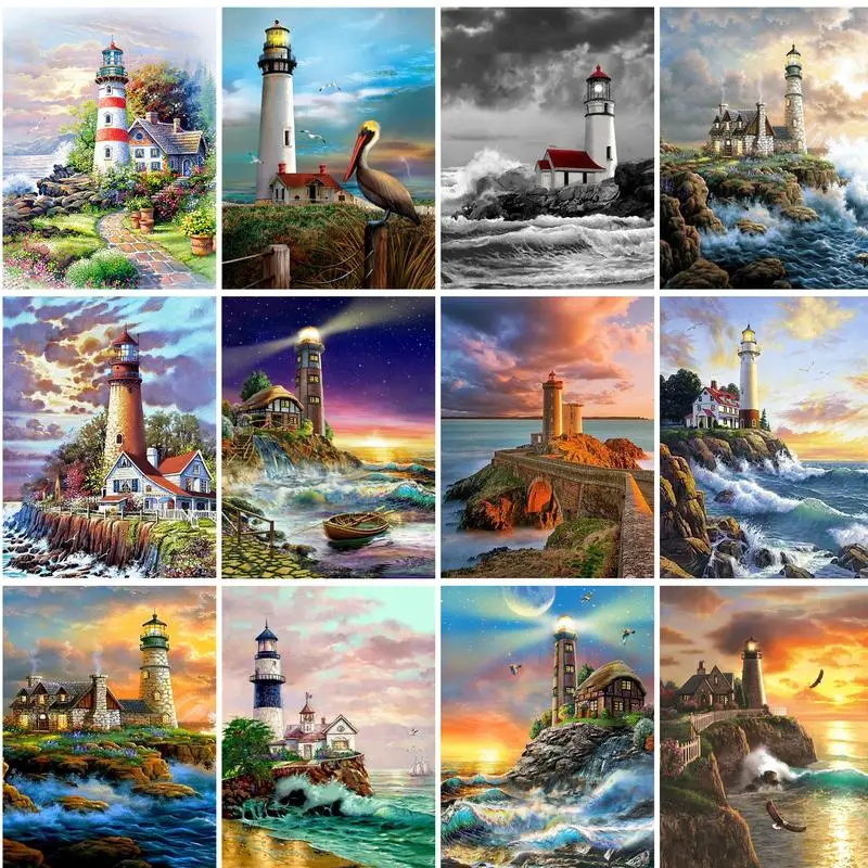 

GATYZTORY Diamond Painting Landscape Mosaic Art 5D DIY Diamond Embroidery Tower Craft Kit Home Decor Gift