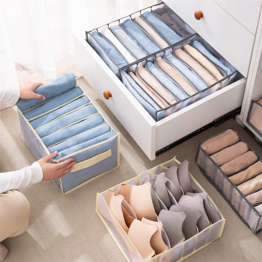 

Pants clothing storage bag drawer mesh separation storage box portable compartment underwear storage bag five-piece set