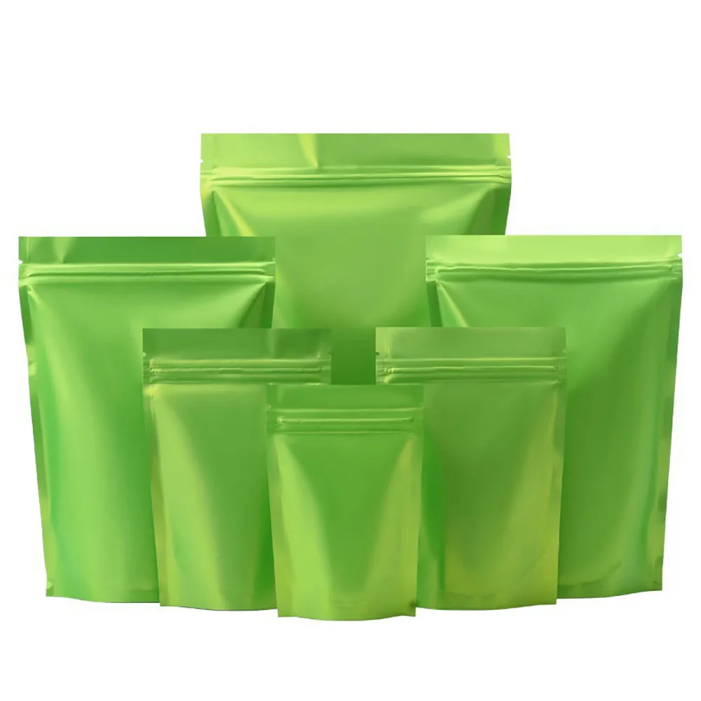 

100pcs Green Matte Ziplock Bag Aluminum Foil Food Packing Bags Reclosable Stand Up Bags Smell Proof Storage Pouches Snack Candy