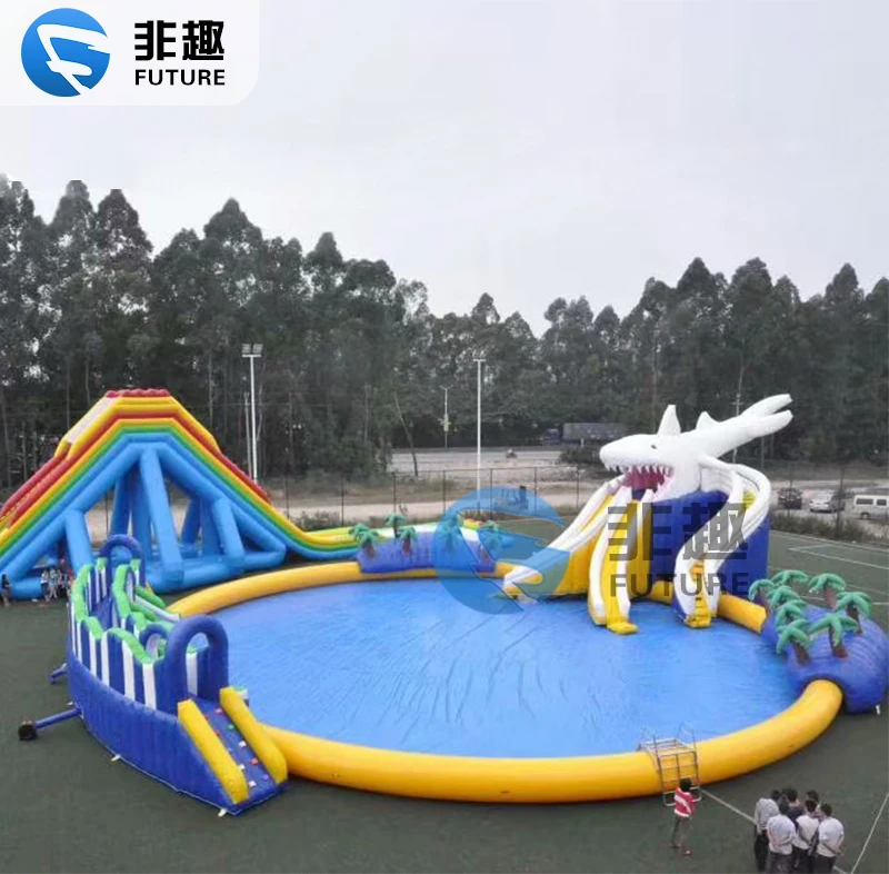 

Inflatable Swimming Pool With Slide Premium Giant White Shark Castle PVC For Inflatable Water Pool Above Ground Kids And Adult