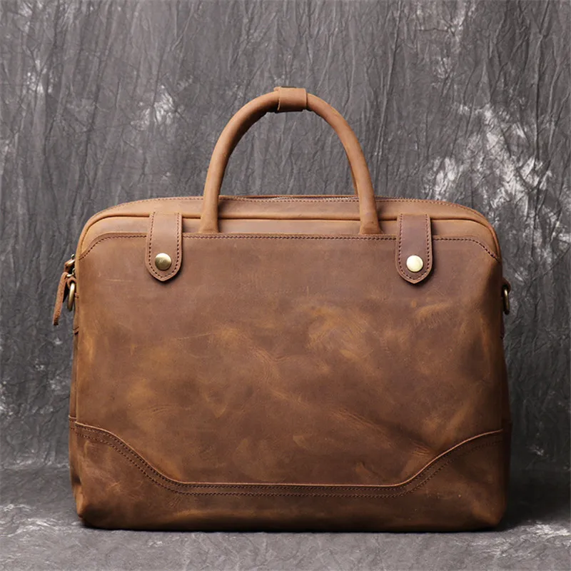 Business men's genuine leather briefcase retro simple office laptop bag high quality luxury real cowhide lawyer messenger bags