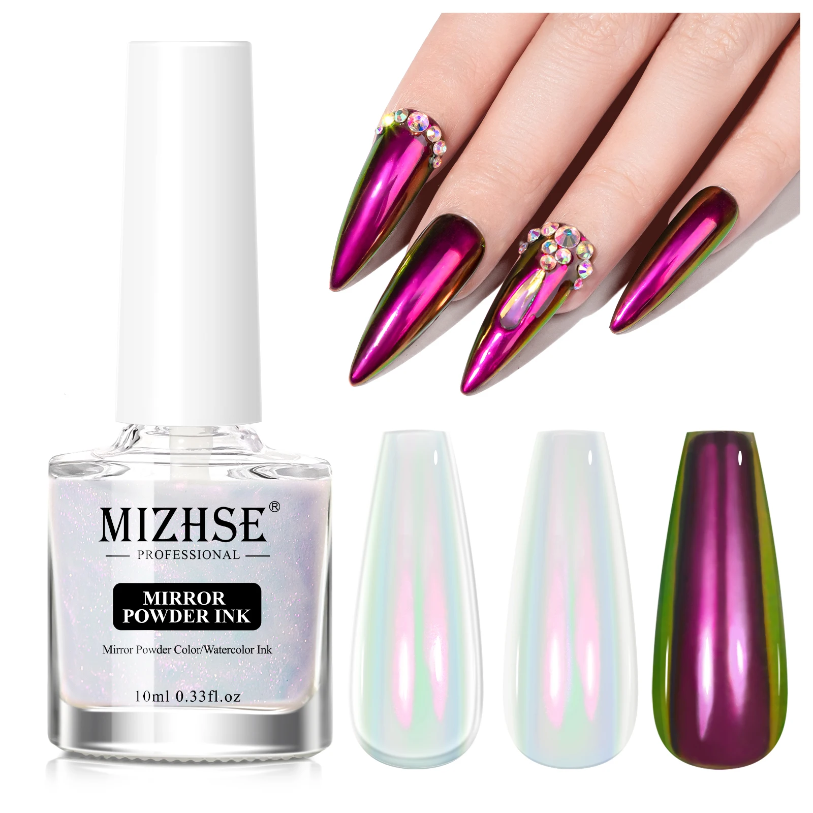 MIZHSE 10ML Aurora Metallic Mirror Magic Chrome Liquid Effect Nail Polish Manicure Semi Permanent Nail Art Glitter Gel Pigment