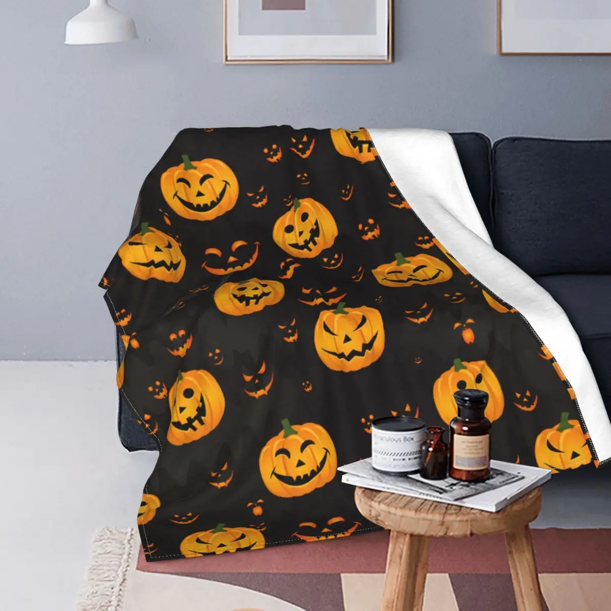 

Horror Halloween Fleece Throw Blanket Jack Pumpkin Scary Face Blanket for Home Car Super Warm Plush Thin Quilt 09