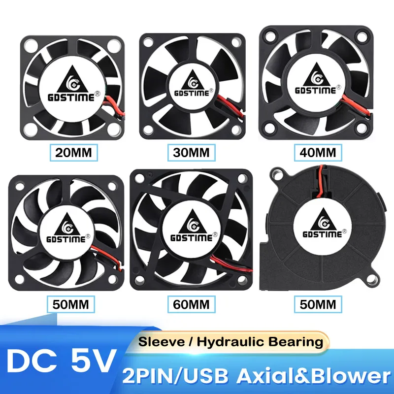 Gdstime 1PCS Cooling Fan DC 5V USB 2PIN 25mm 30mm 40mm 50mm 60mm Various Sizes Brushless PC Cooler Heatsink Exhaust - купить по