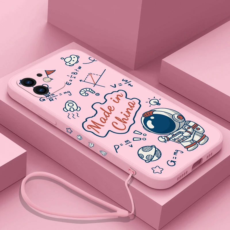 Cartoon Astronauts Phone Case For Samsung A53 A50 A12 A52 A52S A51 A72 A71 A73 A81 A91 A32 A22 A20 A30 21S 4G 5G with Hand Strap
