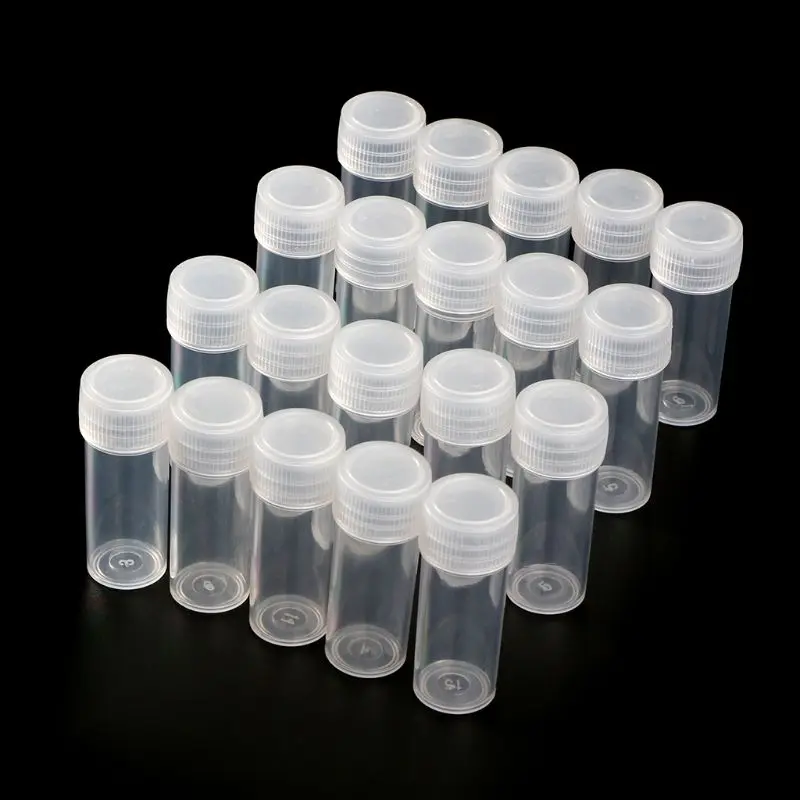 

20Pcs 5ml Plastic Test Tubes Vials Sample Container Powder Craft Screw Cap Bottles for Office School Chemistry Supplies