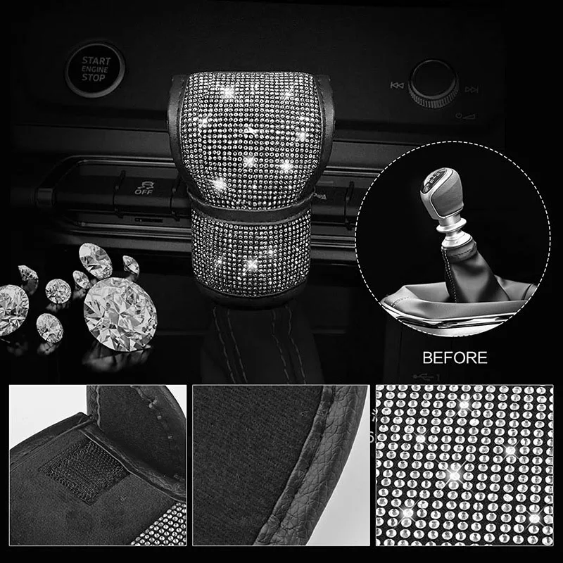

7 Pcs Rhinestone Car Steering Wheel Cover Cupholder Starter Button Cover Handlebar Glove Armrest Glove Car Interior Kit