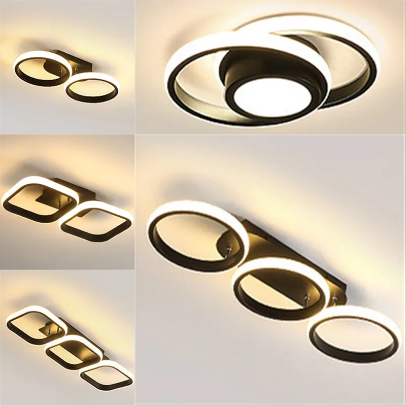 

Современный светодиодный светильник для коридора, люстра черного цвета с круглым светом для внутреннего декора, лампа на потолок для корид...