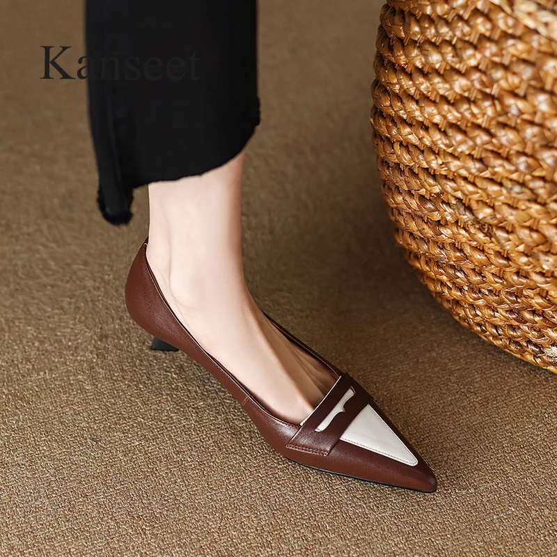 

Туфли Kanseet женские из натуральной кожи, заостренный носок, разные цвета, туфли-лодочки, ручная работа, повседневная обувь на среднем каблуке, весна 2023
