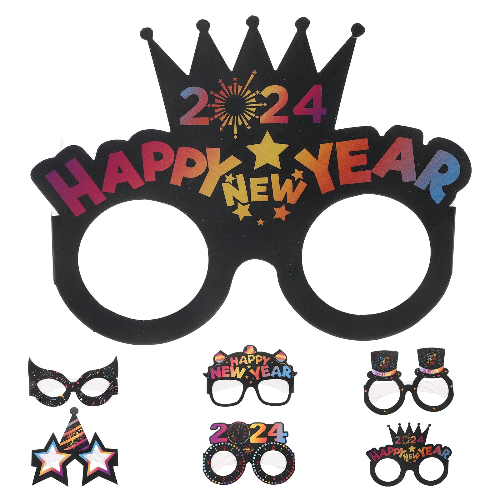 

6pcs Happy New Year Eyeglasses Paper Eyewear New Year Theme Glasses Party Props