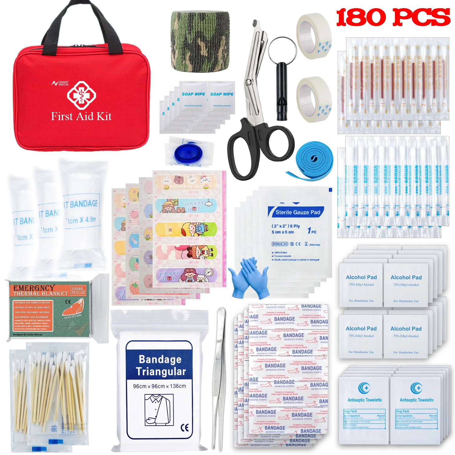 

First Aid Kit 180 Piece All-Purpose Tactical Emergency Kit In The Car Military Acessories Survival Kits Camping Medical Bag
