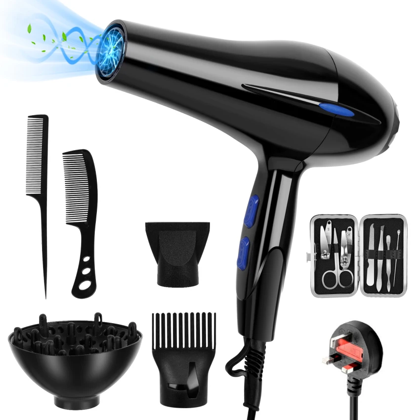 

Black Professional Hair Dryer 1000W AC Motor Fast Drying Salon Ionic Hairdryer with 2 Speed, 3 Heat Setting, Cool Button, with