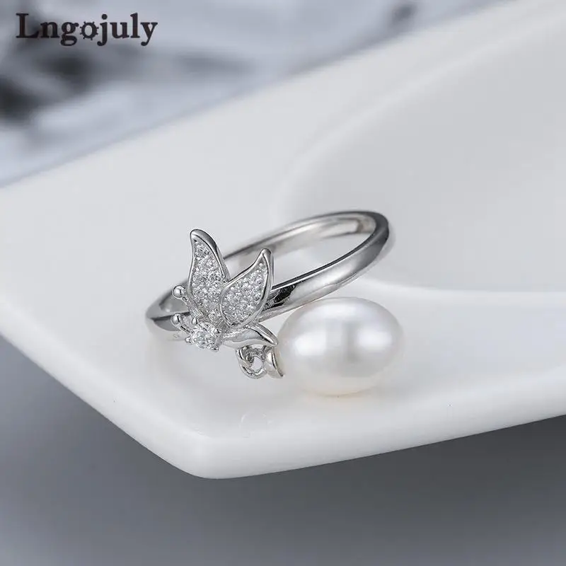 

Fine Jewelry S925 Sterling Silver Adjustable Butterfly Pearl Ring For Women Girl Anniversary Wedding Party Jewelry Gift