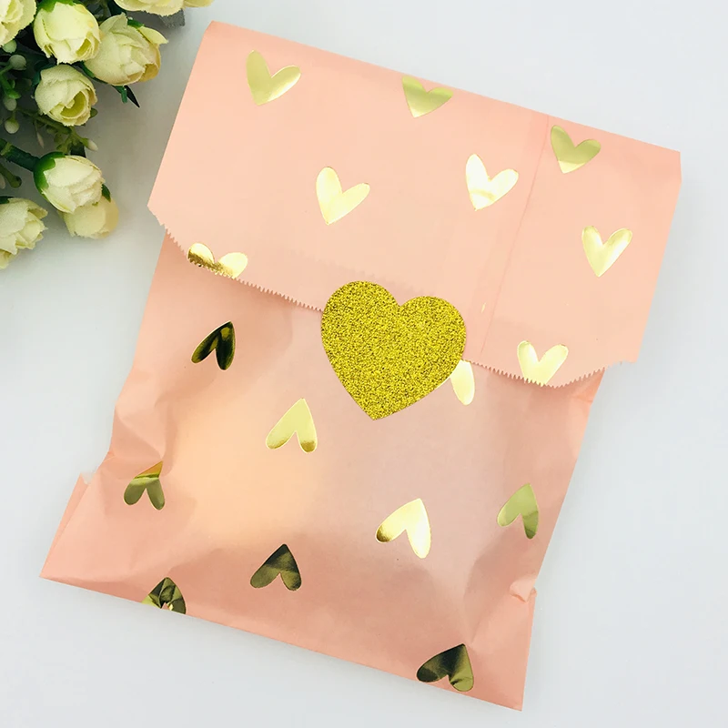 

25pcs Blush Pink Foil Gold Heat Candy Gift Paper Bag Wedding Favor Bag Bridal Shower Wedding Birthday Anniversary Kid Treat Bags