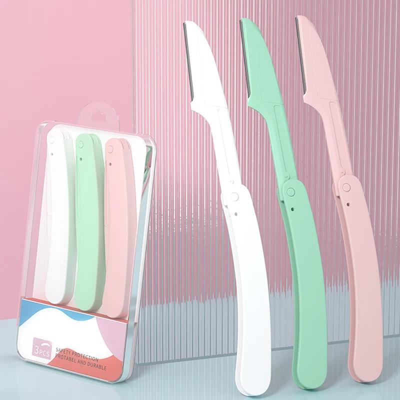 

Yunduogirl 3Pcs Eyebrow Epilator Folding Eyebrow Trimmer Safety Scraping Eyebrow Razor Beauty Dermaplaning Tool Eyebrow Scissors
