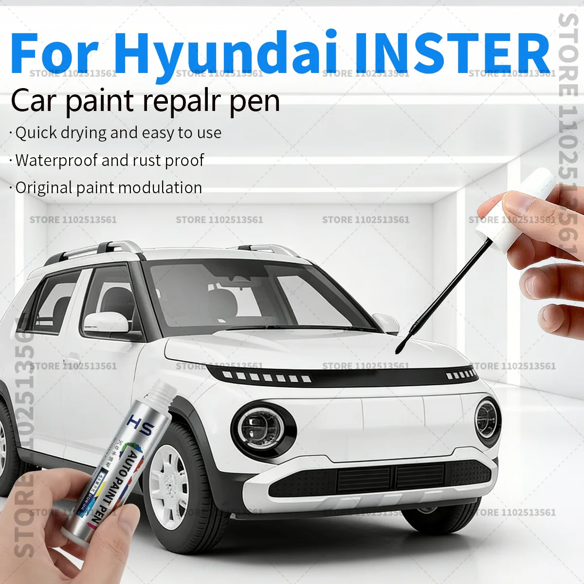 Фото Ручка-корректор для ремонта краски Hyundai INSTER, средство для удаления царапин, аксессуары для авто, цвета: Abyss Black, Aero Silver, Atlas White, Orange №1