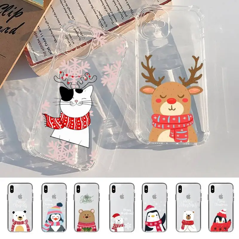 

Cute Christmas Santa Claus Elk Phone Case For iPhone 13 14 Pro Max XS XR 12 11 Pro 13 Mini 6 7 8 Plus Soft Clear Back Cover