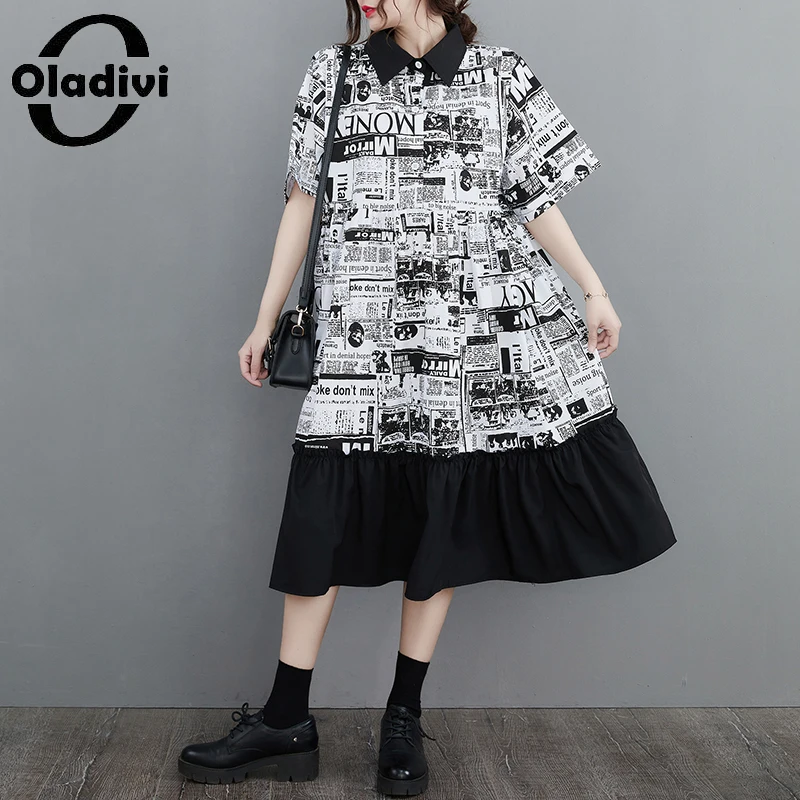 

Oladivi модное платье с бумажным принтом, Женская Повседневная Свободная одежда большого размера d, винтажные женские платья большого размера, ...