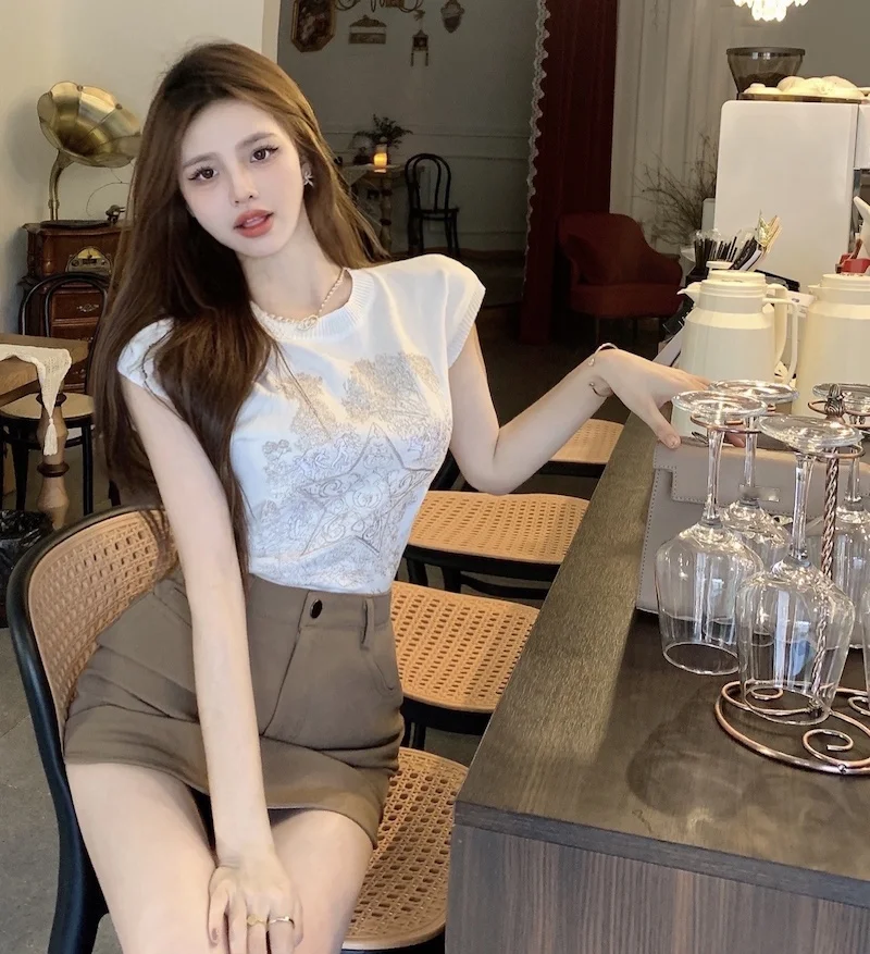 Реальная фотография искусственная Мода Вышивка без рукавов трикотажная женская