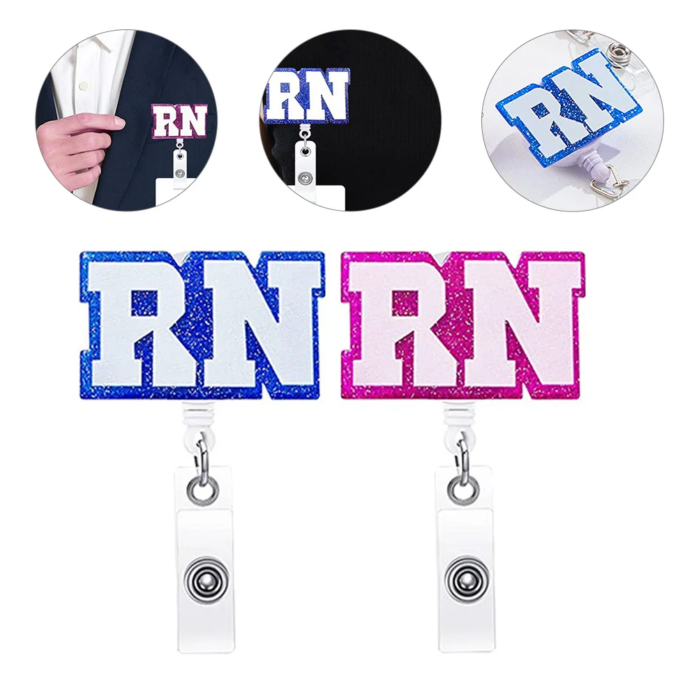 

2 Pcs RN Nurse Can Buckle Retractable Badge Holders Clips Reel Reels Acrylic Id