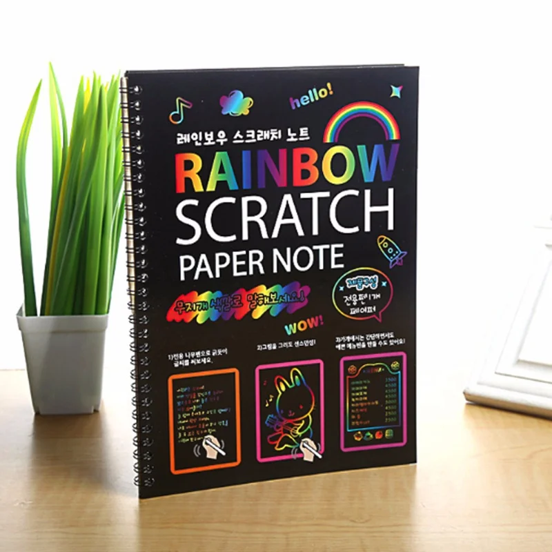 

Magic Rainbow Color Scratch Paper Note Books Kids DIY Drawing Toys 26x19cm Scraping Painting Paper Creative Educational Toys