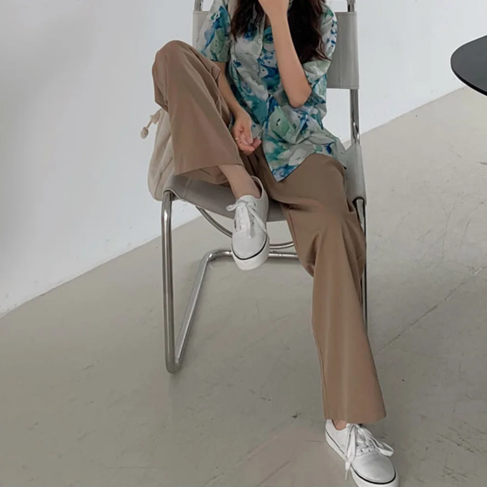 

Брюки женские с завышенной талией и широкими штанинами, прямые повседневные драпированные Костюмные брюки в Корейском стиле для студенток,...