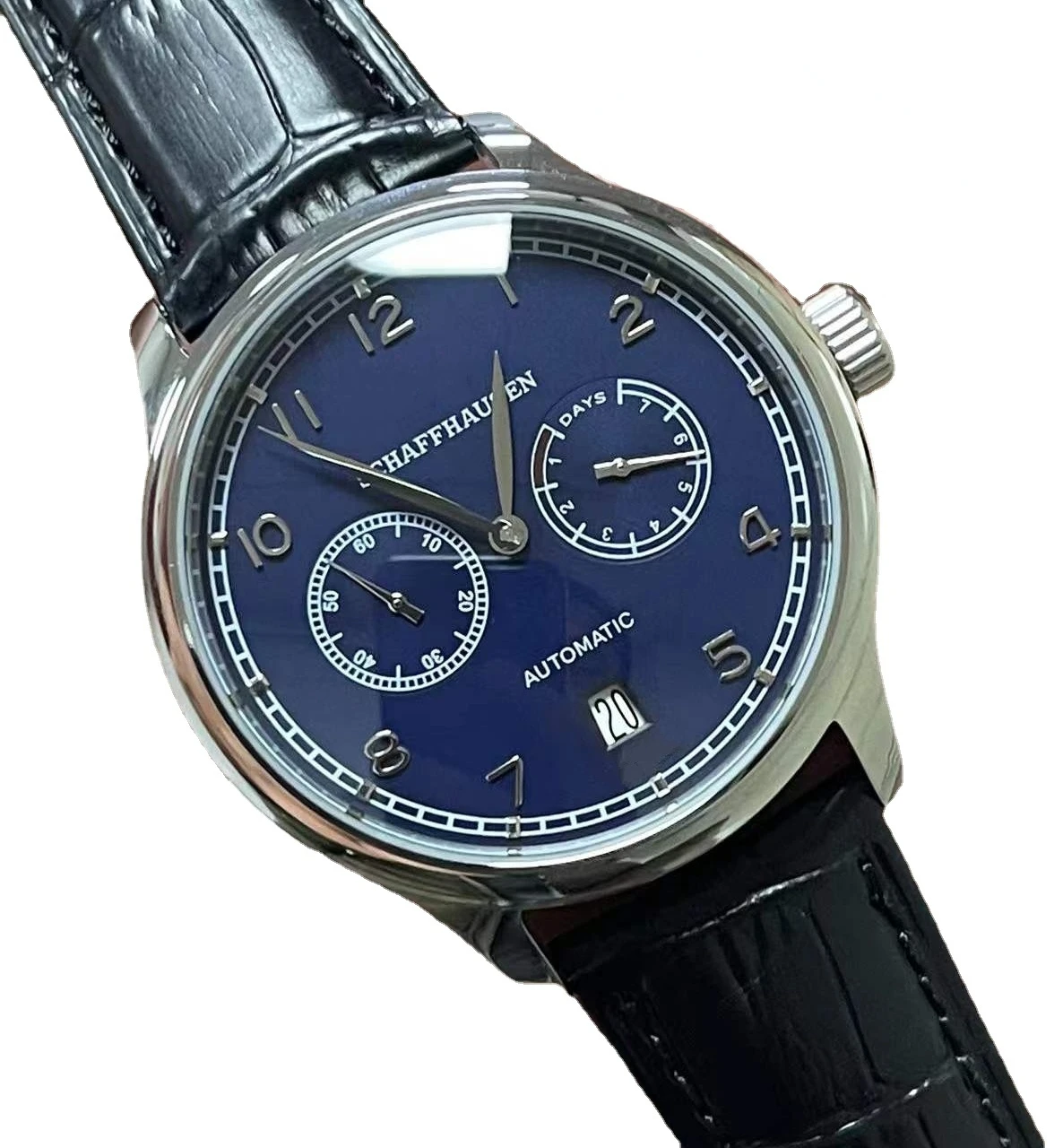 

mens mechanical watch automatic portugieser blue black leather
