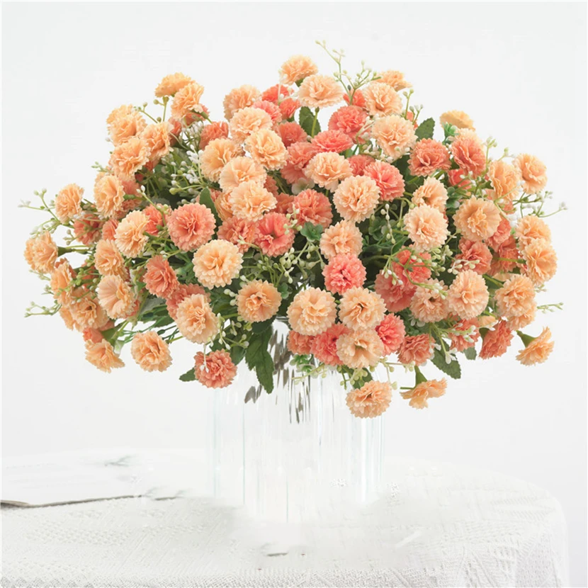 Artificial Flowers Wedding Bouquet Christmas Decor Vases for Home Room Scrapbooking Diy Candy Box Silk Material Orange Hydrangea