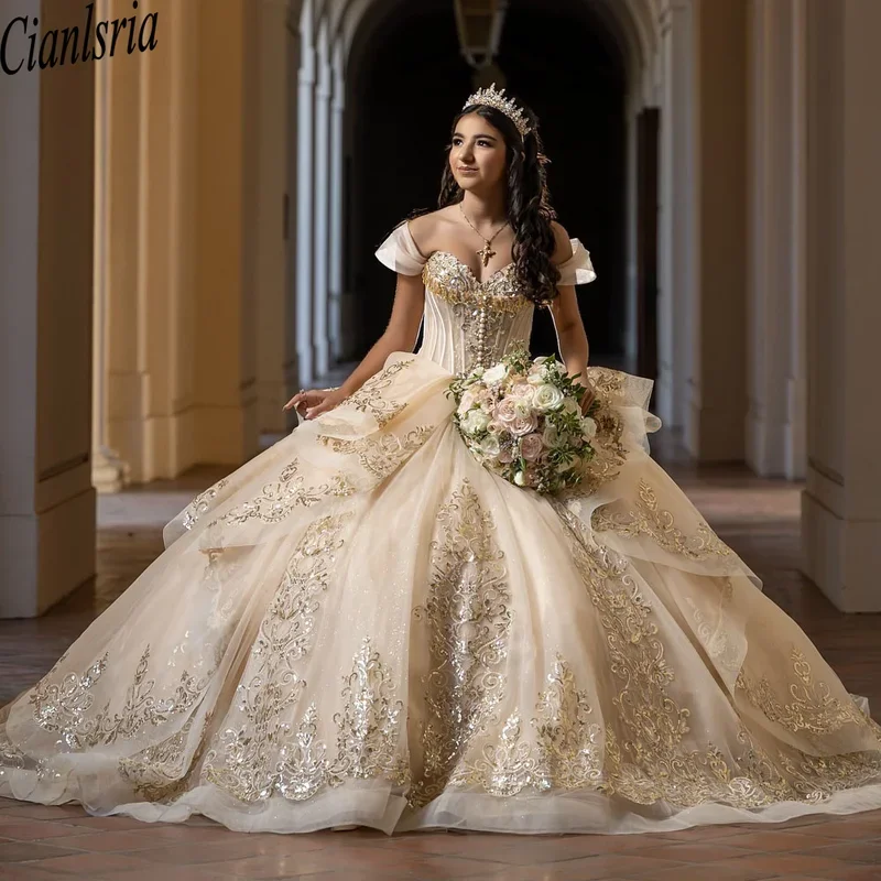 Фото Роскошное платье Quinceanera, бальное платье 2025 года, милое платье принцессы для детей 15, 16 лет, платья с 3D цветами, 15 Anos №2