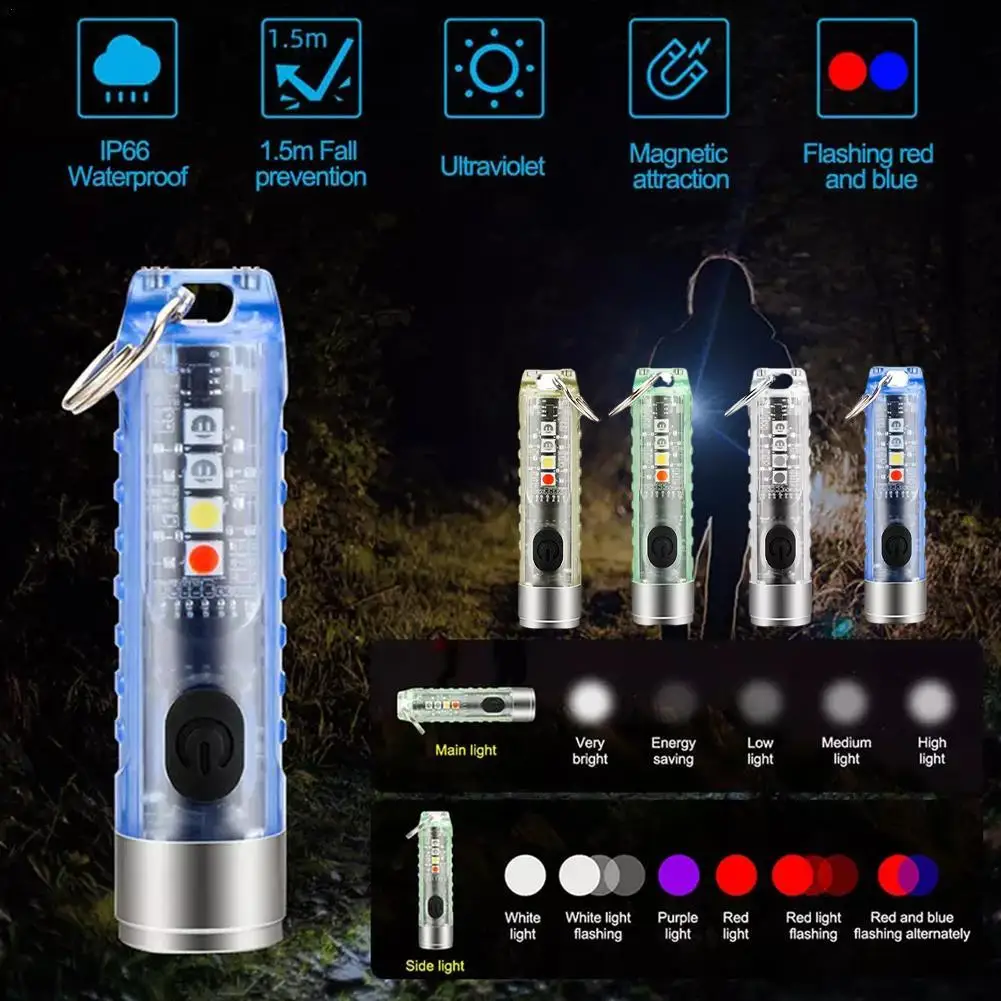 

Mini Flashlight LED Multi-function Waterproof Keychain Flashlight Portable Waterproof Magnetic Warning Camping Torch Light