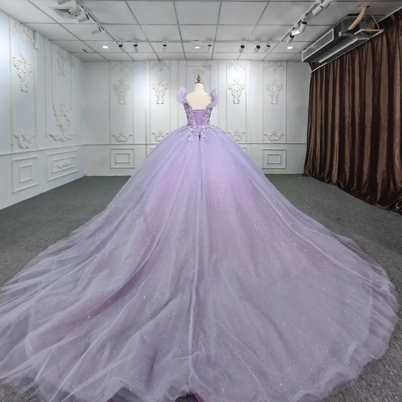Платья Quinceanera Бальное платье с цветочным узором Vestidos De 15 Años Фиолетовое вырезом и
