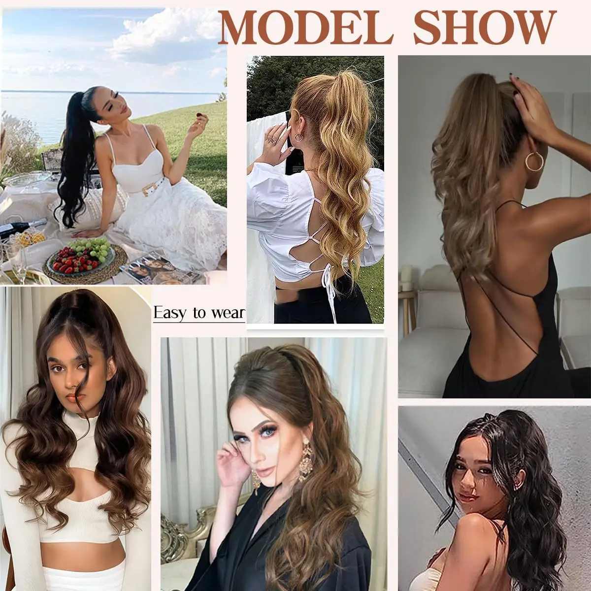 Синтетические прямые накладные волосы с зажимом для конского хвоста женщин