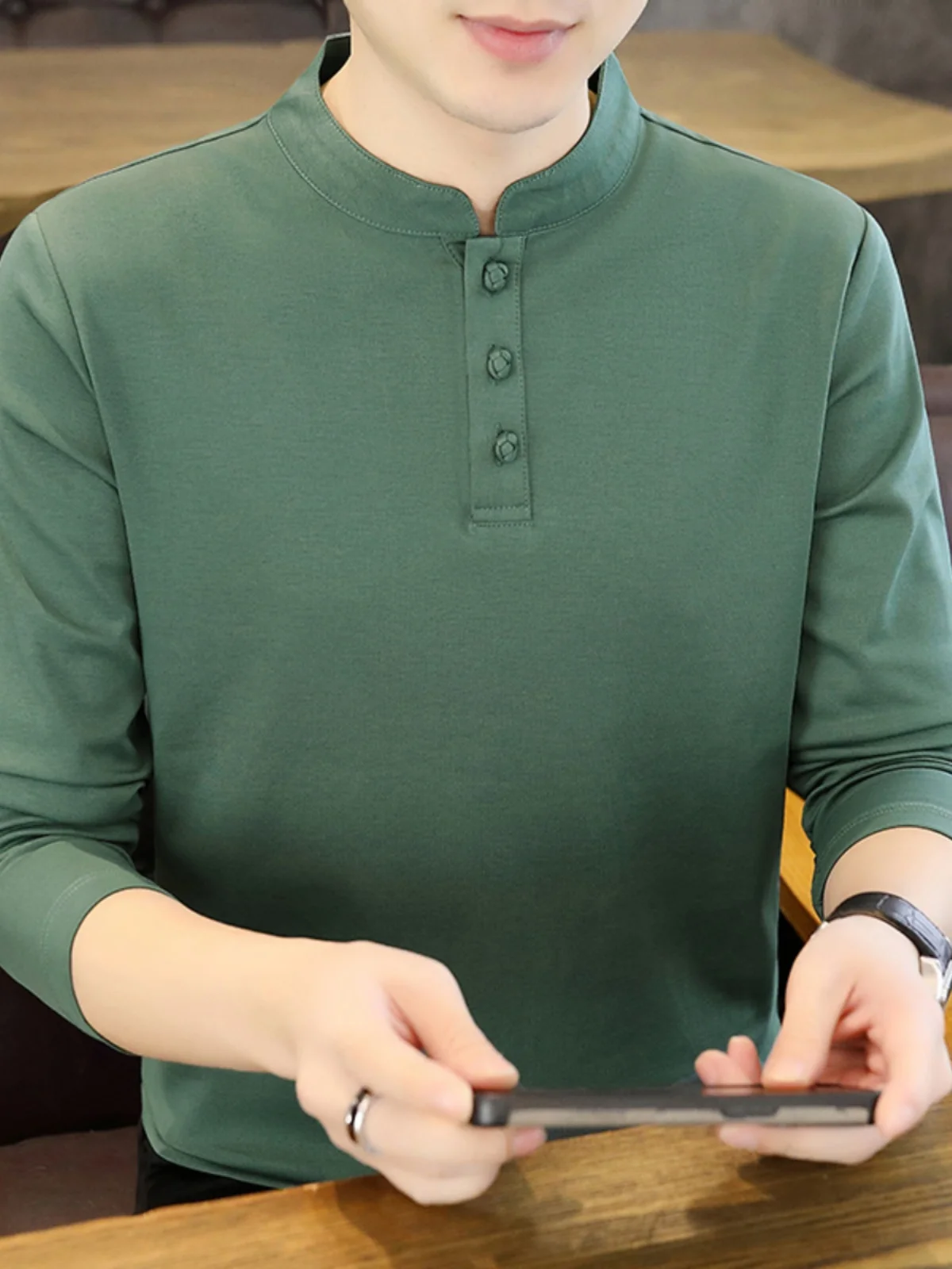 Новинка 2025 рубашка с длинными рукавами и воротником-стойкой мужская тонким низом