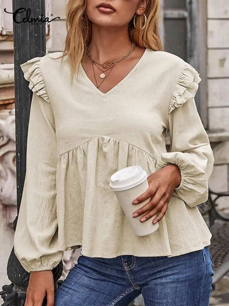 

Женская блузка с V-образным вырезом, с баской