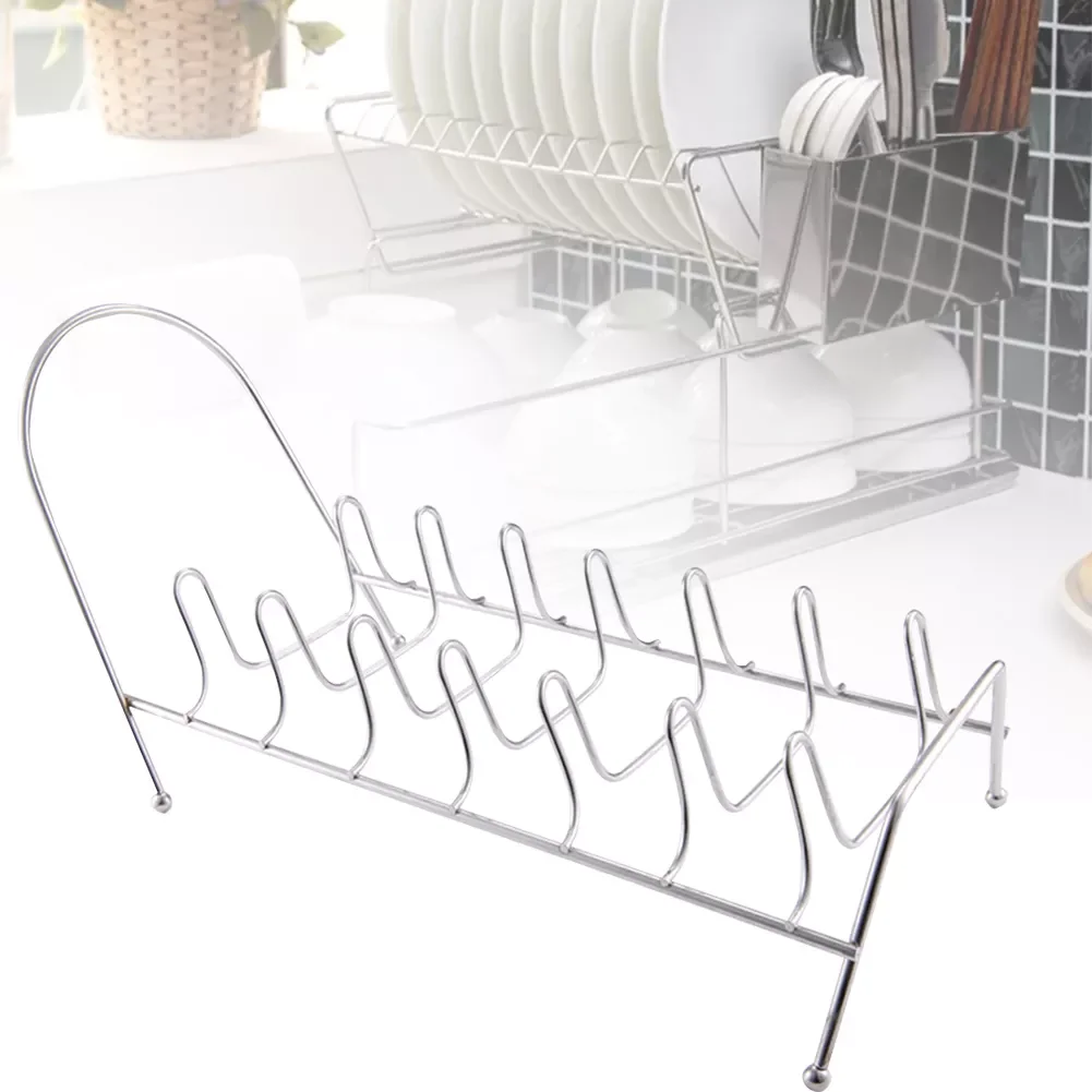 

Pan Stainless Steel Pot Lid Plates Kitchen 7 Slots Sink Countertop Holder Dish Rack Bowl Storage Shelf Drying Stand Draining