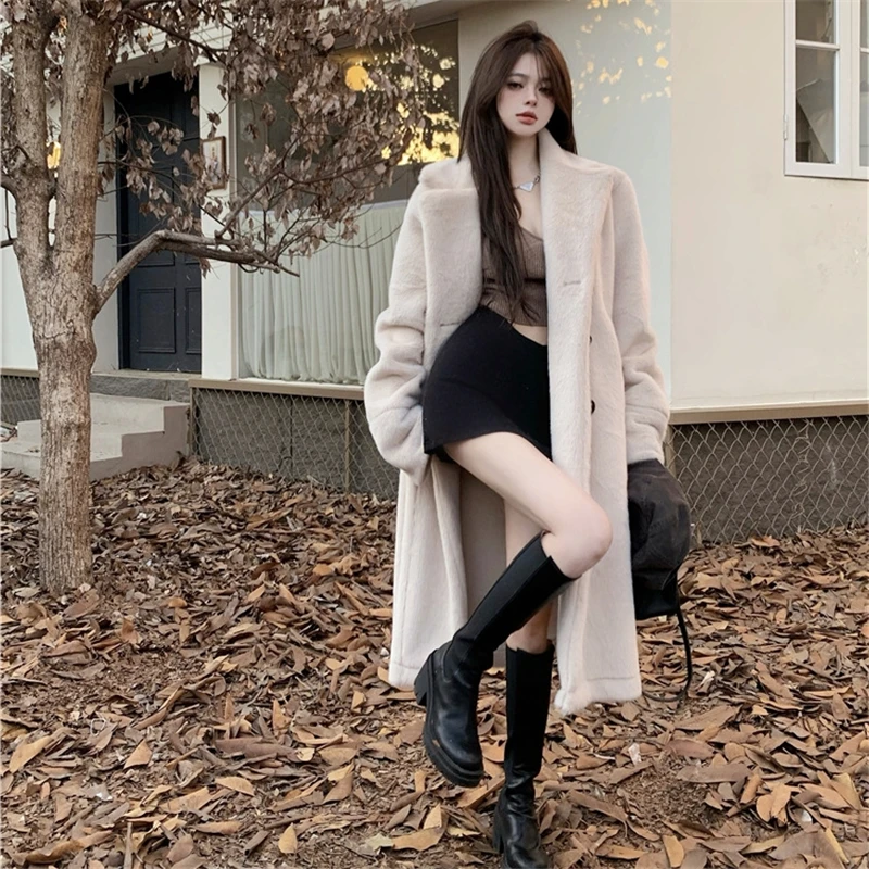 

Женское зимнее длинное пальто из искусственного меха норки, Тедди, модная плюшевая Свободная верхняя одежда, толстое пальто большого размера, корейские куртки, 2022