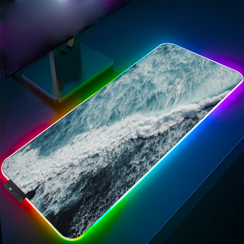 

Landscape Seaside Ocean Waves RGB Large Mouse Pad Laptop Large Edge Desktop Keyboard Gaming Accessories USB Glowing LED Desk Mat