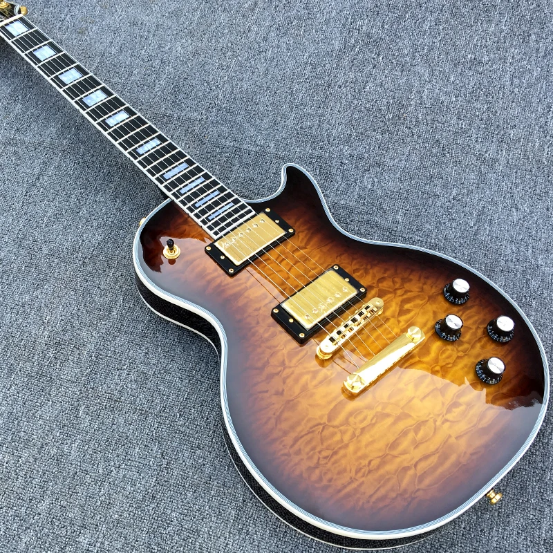 

TonePro Bridge Custom LP Electric Guitar Sunburst Quilted Maple Top & Back Ebony Fingerboard Fret Nibs Gold Hardware Guitarra