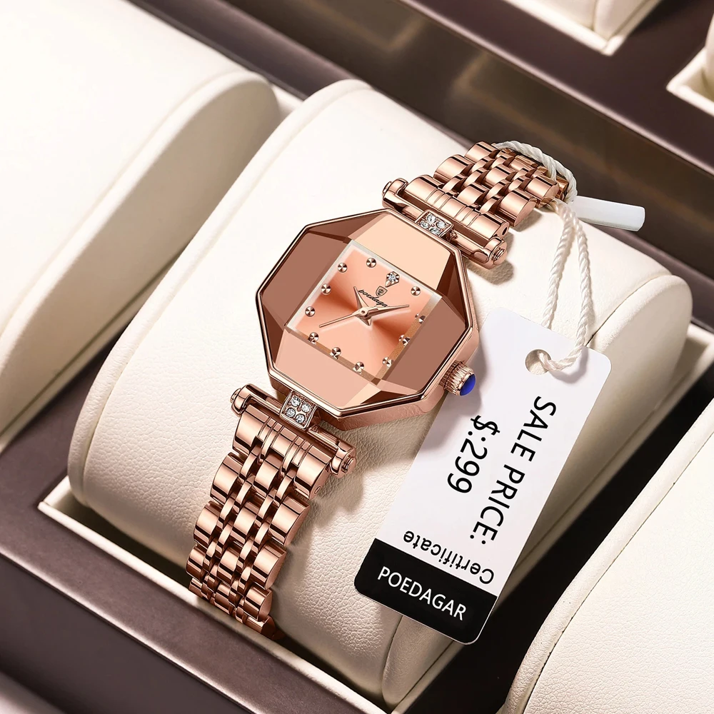 POEDAGAR 2023 Fashion Ladies Luxury Irregular Dial Exquisite Atmosphere Quartz Watch Stainless Steel Strap Waterproof Watches