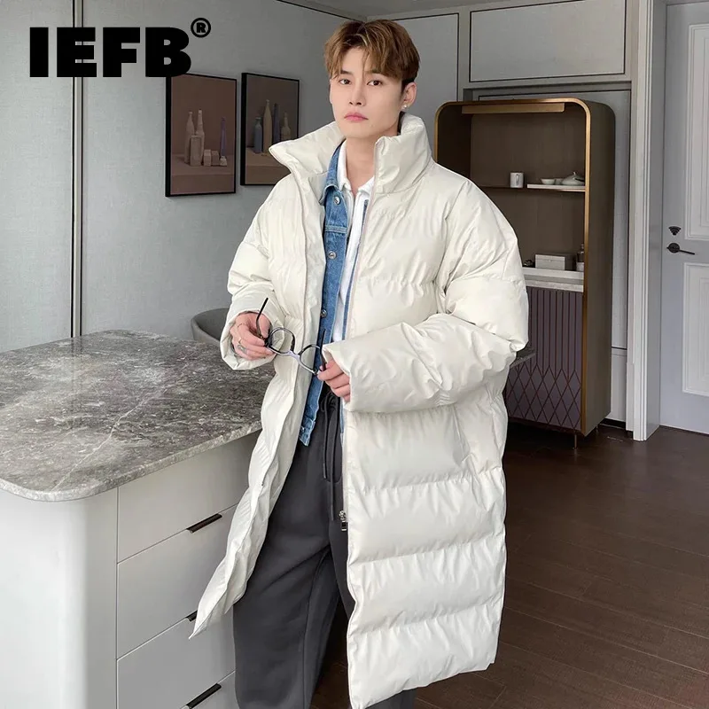 

Зимнее мужское модное хлопковое пальто IEFB длиной до колена, стеганые куртки с воротником-стойкой, однотонные свободные топы оверсайз 9C3320