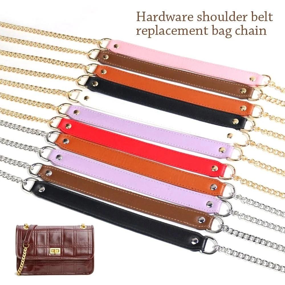 

120cm Replacement Shoulder Bag Strap PU Leather Crossbody Handle With Gold Metal Chains Messenger Bag Chain Belt Accessories