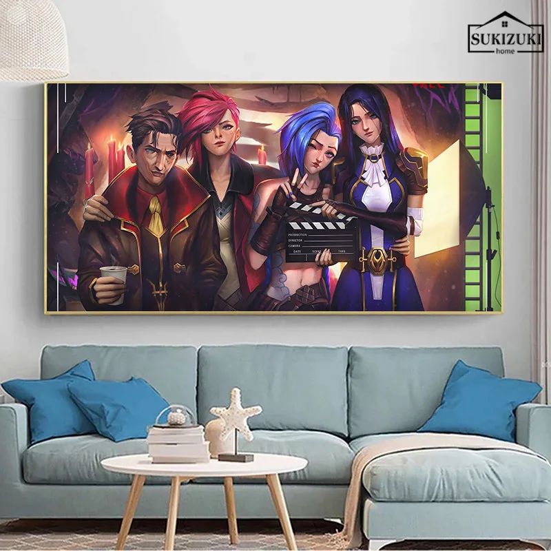 Серия Arcane Картина на холсте анимационная лига легенды Jinx Vi картина плакат