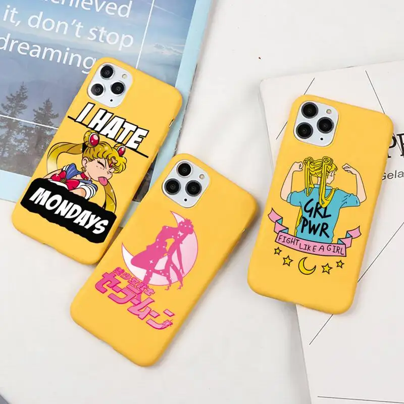 

Sailor Moon Tsukino Usagi Phone Case For iphone 13 12 11 Pro Max Mini XS 8 7 6 6S Plus X SE 2020 XR Candy yellow Silicone cover